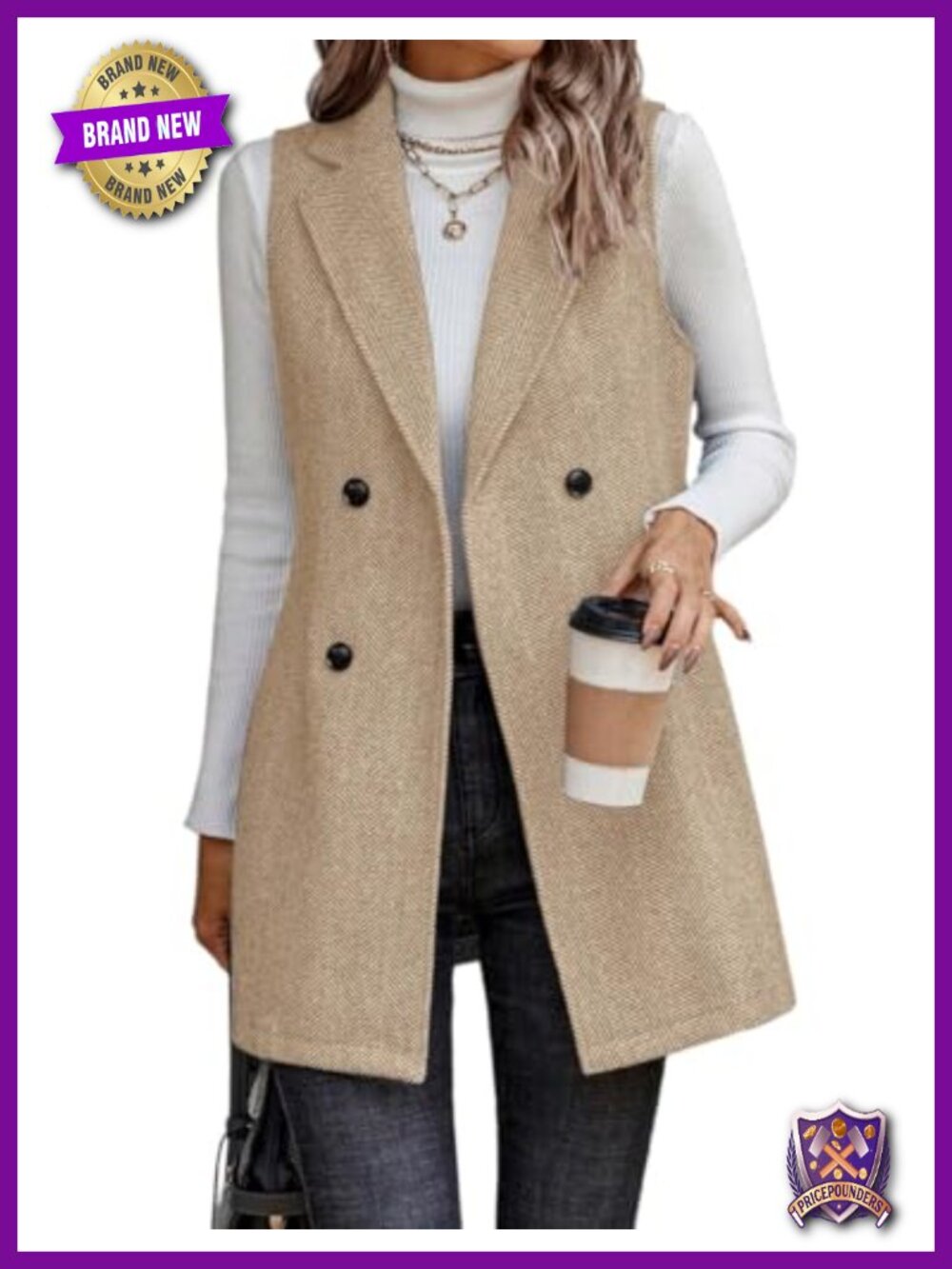 Long Vest Sleeveless Tweed Blazer Fall Jacket Cardigan Waistcoat